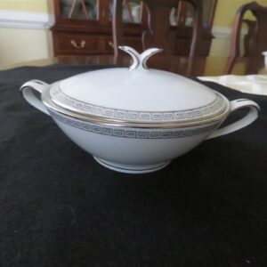 Silver Key Sugar Bowl by Noritake with Lid. Double handle. 1