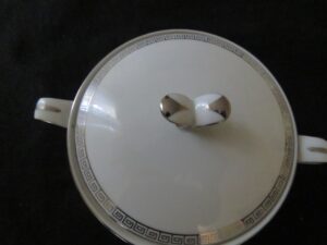 Silver Key Sugar Bowl by Noritake with Lid. Double handle. 2