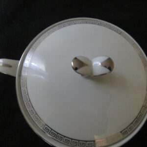 Silver Key Sugar Bowl by Noritake with Lid. Double handle. 2