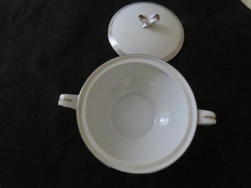 Silver Key Sugar Bowl by Noritake with Lid. Double handle. 3