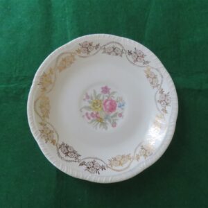 Saucer by Homer Laughlin Floral Gold chain and gold flowers near rim. Floral in center. 1