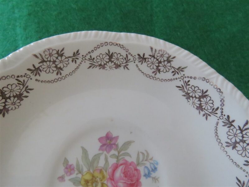 Saucer by Homer Laughlin Floral Gold chain and gold flowers near rim. Floral in center. 2