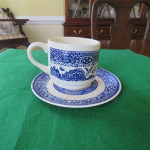 Vintage Blue Willow Cup & Saucer Classic Blue White Transferware Dinnerware 1