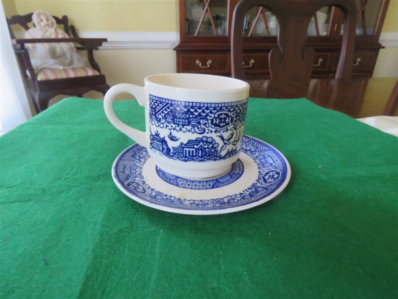 Vintage Blue Willow Cup & Saucer Classic Blue White Transferware Dinnerware 1