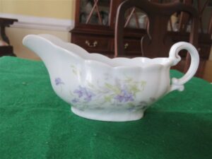 Gravy Boat by Bassett Limoges Austria Purple Flowers, Green/Gray Leaves 1