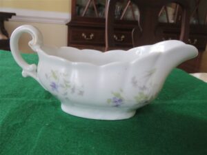 Gravy Boat by Bassett Limoges Austria Purple Flowers, Green/Gray Leaves 2