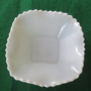 Vintage White Milk Glass Square Hazel Atlas Ruffled Rim Candy Snack Nut Bowl 1