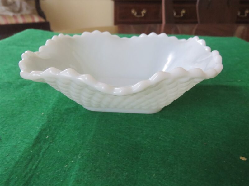 Vintage White Milk Glass Square Hazel Atlas Ruffled Rim Candy Snack Nut Bowl 3