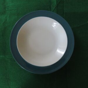 Crown Corning Soup bowl. White base. Green rim. 1