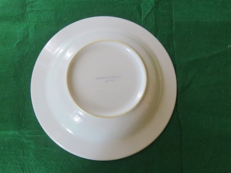 Crown Corning Soup bowl. White base. Green rim. 3