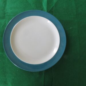 Crown Corning Japan Dinner Plate. White base. Green rim. 1