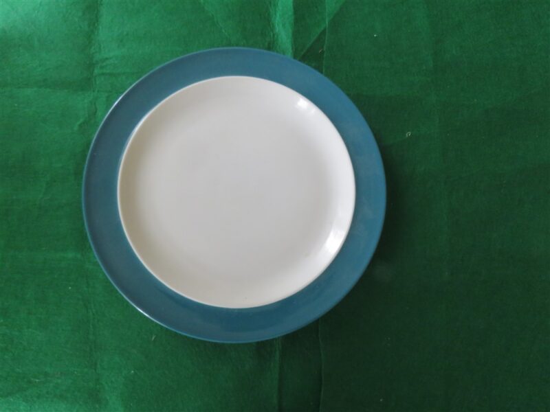 Crown Corning Japan Dinner Plate. White base. Green rim. 1