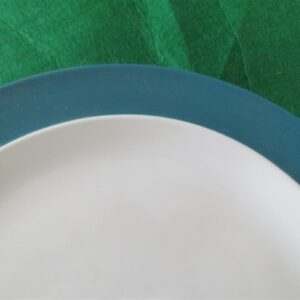 Crown Corning Japan Dinner Plate. White base. Green rim. 2