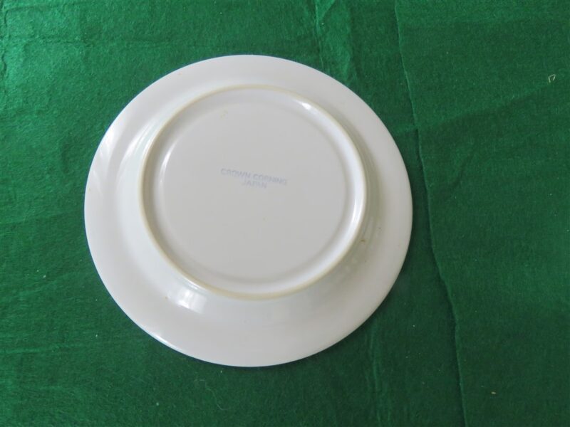 Crown Corning Japan Cup & Saucer. White base. Green rim. 4