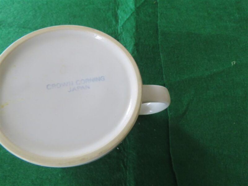 Crown Corning Japan Cup & Saucer. White base. Green rim. 6