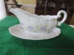 Gravy Boat by Bassett Limoges Austria Purple Flowers, Green/Gray Leaves 11