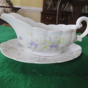 Gravy Boat by Bassett Limoges Austria Purple Flowers, Green/Gray Leaves 11