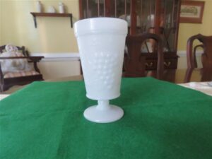 Footed Water Glass Grape Pattern Milk Glass Anchor Hocking 1