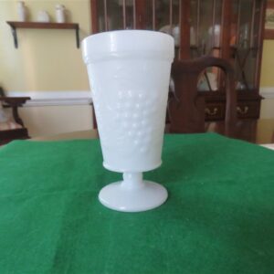 Footed Water Glass Grape Pattern Milk Glass Anchor Hocking 1