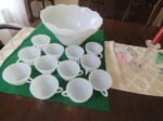 Milk Glass Punch Bowl Harvest Grape Pattern Anchor Hocking 2