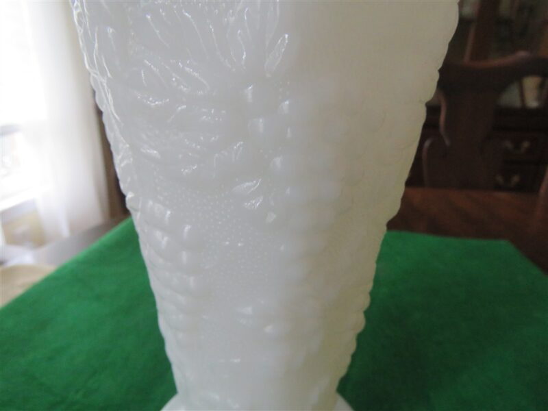 White Octagonal Pedestal Milk Glass Vase Grapes Leaves Anchor Hocking 2