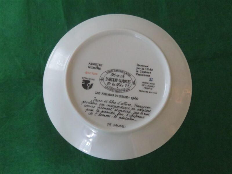 Collector Plate Henri d'Arceau Limoges Porcelaine Lesfemmes du Siecle Francoise in Trousers 1960 a3