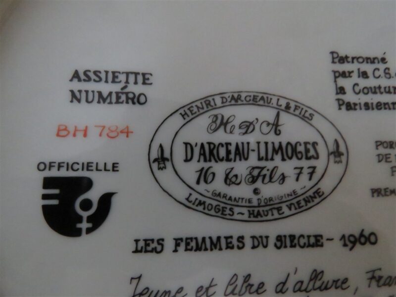 Collector Plate Henri d'Arceau Limoges Porcelaine Lesfemmes du Siecle Francoise in Trousers 1960 a4