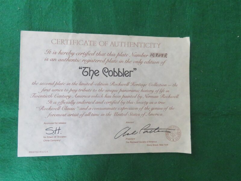 Norman Rockwell Collector Plate “The Cobbler” Knowles 5