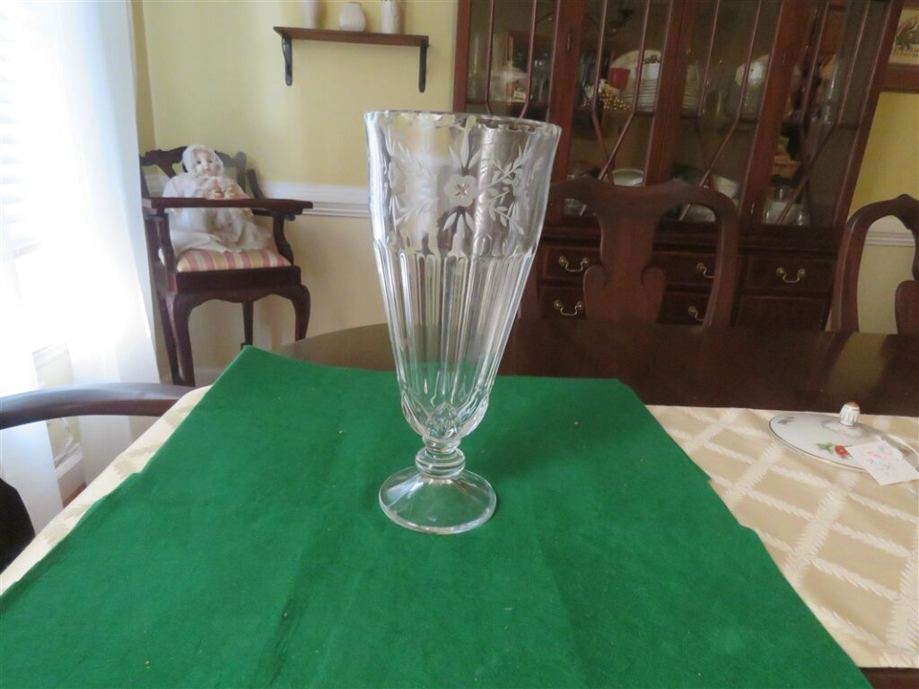 Leaded Glass Footed Vase Etched 1
