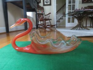 Swan Bowl Orange Art Glass Centerpiece 1