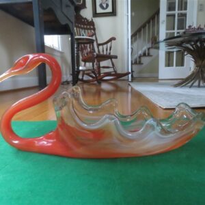 Swan Bowl Orange Art Glass Centerpiece 1