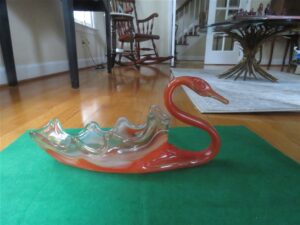 Swan Bowl Orange Art Glass Centerpiece 2