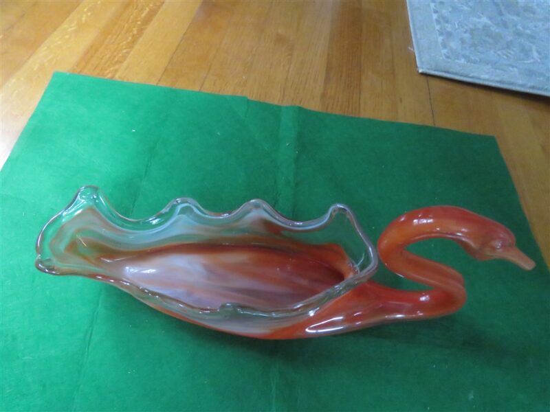 Swan Bowl Orange Art Glass Centerpiece 3