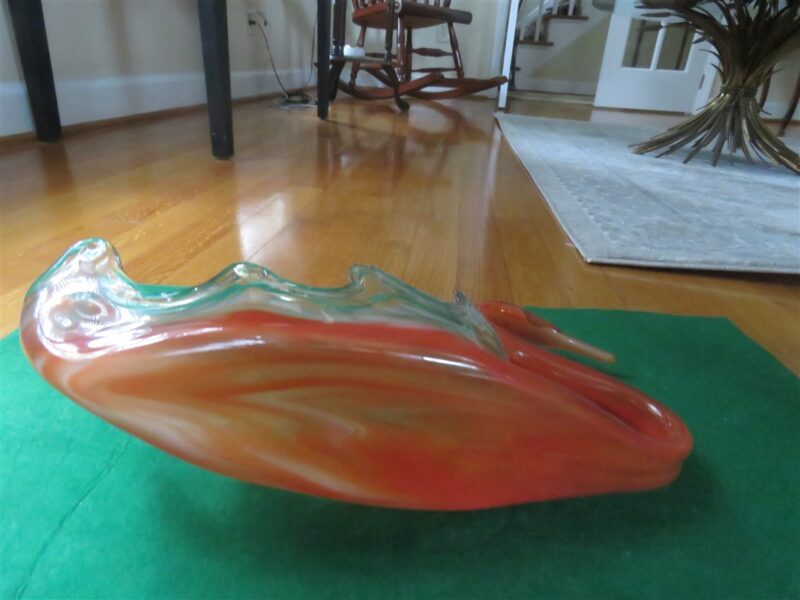 Swan Bowl Orange Art Glass Centerpiece 6