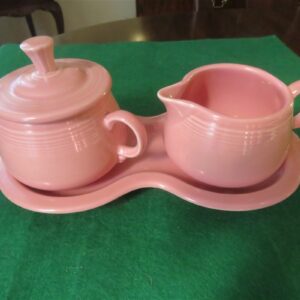 Fiestaware Pink Lided Sugar and Creamer w/Tray 3