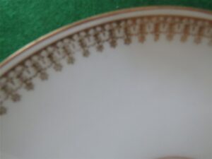 Flat Bouillon Cup & Saucer by Charles Ahrenfeldt. Made for the Cromwell And Hubbard of Cleveland One set of 4 cups and saucers. 4