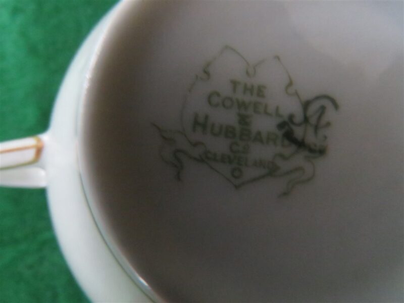 Flat Bouillon Cup & Saucer by Charles Ahrenfeldt. Made for the Cromwell And Hubbard of Cleveland One set of 4 cups and saucers. 8