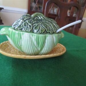 Royal Sealy Kaycoware Covered Green Serving Dish with underplate. 2