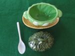 Royal Sealy Kaycoware Covered Green Serving Dish with underplate. 4