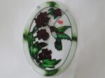 Oval Colorful Glass Suncatcher w/Hummingbird & Flowers 3