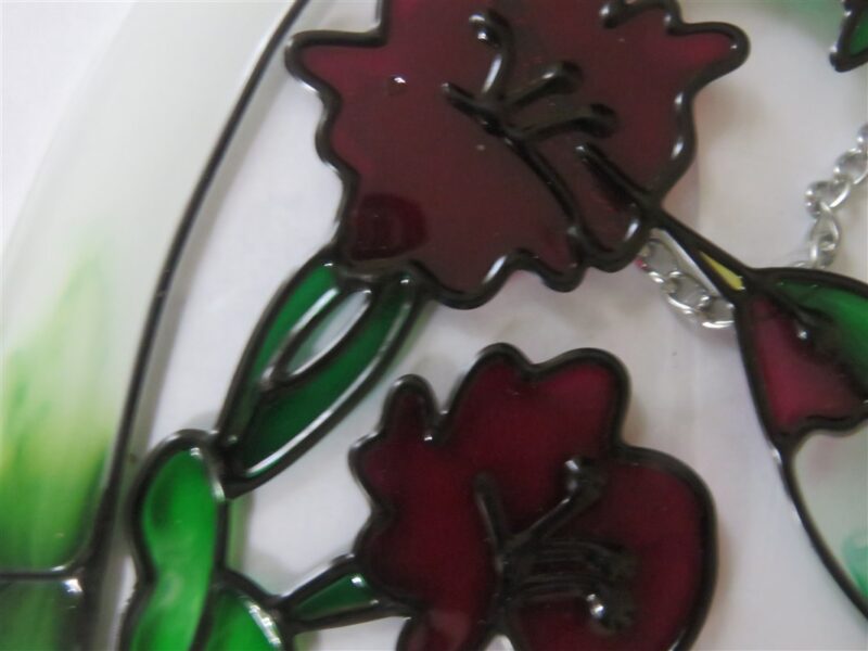Oval Colorful Glass Suncatcher w/Hummingbird & Flowers 4