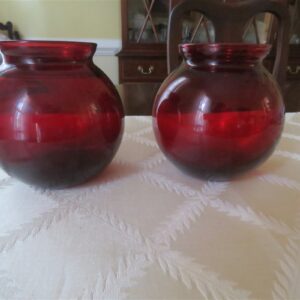 Anchor Hocking Round Ivy Ball Vase Royal Ruby Red 1