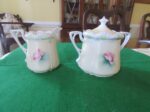 Creamer & Sugar Bowl w/Lid Floral Pattern 1