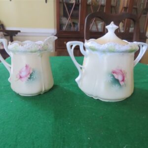 Creamer & Sugar Bowl w/Lid Floral Pattern 1