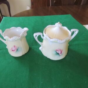 Creamer & Sugar Bowl w/Lid Floral Pattern 2