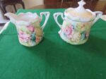 Creamer & Sugar Bowl w/Lid Floral Pattern 3