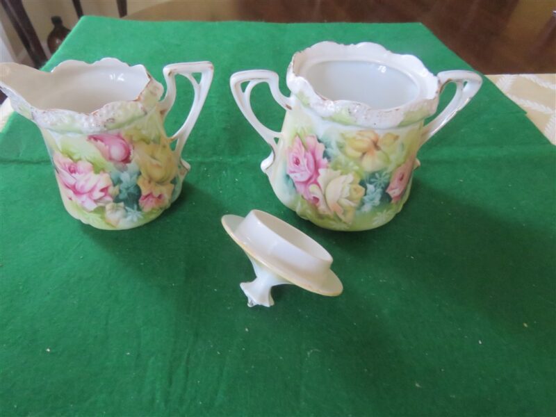 Creamer & Sugar Bowl w/Lid Floral Pattern 4