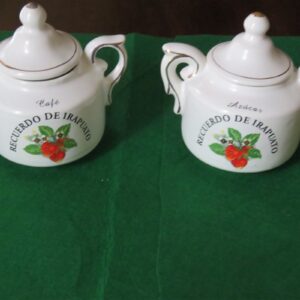 Souvenir from Irapuato sugar, coffee containers One marked Azucar and one marked Cafe. 1