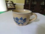 Pfaltzgraff Folk Art Flat Cups USA Blue Tan Pattern 001 Set of vintage flat cups with classic folk art design Warm blue and tan tones with timeless country charm 3