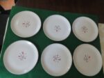 Salem China Salad Plate Tulip Time Set of 6 Plates Pink Tulips, Gray Leaves, Platinum Trim 1